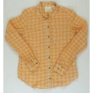 Anthropologie Maeve‎ Shirt Womens 0 Orange Petrin Button Down Cotton Summer